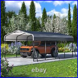 12 x 20 ft Outdoor Metal Carport with Galvanized Steel Roof for Car, Boat, Black