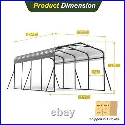 12 x 20 ft Outdoor Metal Carport with Galvanized Steel Roof for Car, Boat, Black