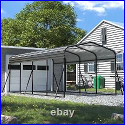 12 x 20 ft Outdoor Metal Carport with Galvanized Steel Roof for Car, Boat, Black