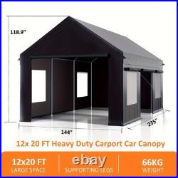 12 x 20FT Carport Canopy Heavy Duty Car Port with Side Doors Outdoor Car Shelter