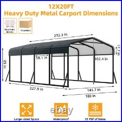 12 x 20FT Metal Carport with Galvanized Steel Roof for Cars Trucks Boats Tractor