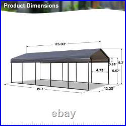 12 x 25 ft Outdoor Carport Metal Carport Canopy Heavy Duty Carport with Sidewall