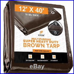 12' x 40' Super Heavy Duty 16 Mil Brown Poly Tarp Cover Thick Waterproof