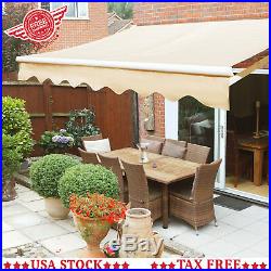 12'x10' Manual Retractable Patio Awning Fabric House Sun Shade Canopy Cover Deck