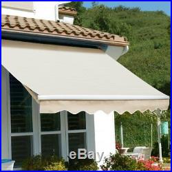 12'x10' Manual Retractable Patio Awning Fabric House Sun Shade Canopy Cover Deck