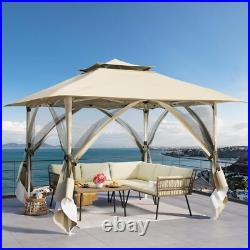 12'x12' Outdoor Patio Canopy Gazebo with Curtains Mesh Netting Waterproof Roof