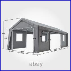 12'x20' Carport Outdoor Canopy Shelter Garage Storage Shed with 4 Roll-Up Doors