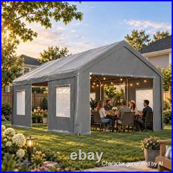 12'x20' Heavy Duty Carport Steel Canopy Tent Garage Shed with 4 Roll-up Doors