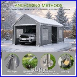 12'x20' Heavy Duty Carport Steel Canopy Tent Garage Shed with 4 Roll-up Doors