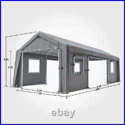12'x20' Heavy Duty Carport Steel Canopy Tent Garage Shed with Sidewall & Doors