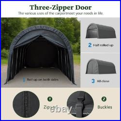 12'x20' Outdoor Canopy Tent Steel Dome Carport Heavy Duty Metal Garage with Door