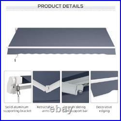 12'x8' Manual Retractable Sun Shade Shelter Outdoor Patio Awning Canopy Gray