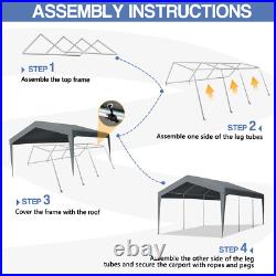 12X20FT Carport Car Port Canopy Grey Without Sidewalls