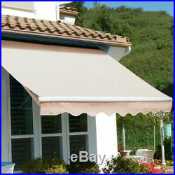 12ft 10 ft Manual Retractable patio deck awning Sunshade shelter canopy Beige