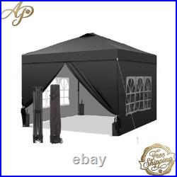 12x12 Pop Up Canopy Tent with 4 Sidewalls, Silver Coated, One Push Lift, Black