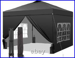 12x12 Pop Up Canopy Tent with 4 Sidewalls, Silver Coated, One Push Lift, Black