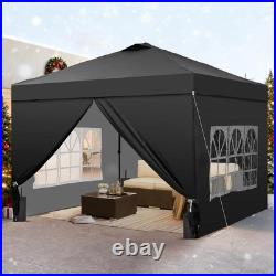 12x12 Pop Up Canopy Tent with 4 Sidewalls, Silver Coated, One Push Lift, Black