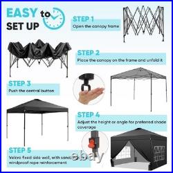12x12 Pop Up Canopy Tent with 4 Sidewalls, Silver Coated, One Push Lift, Black