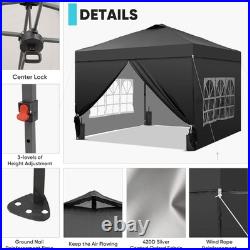 12x12 Pop Up Canopy Tent with 4 Sidewalls, Silver Coated, One Push Lift, Black