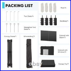 12x12 Pop Up Canopy Tent with 4 Sidewalls, Silver Coated, One Push Lift, Black