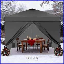 12x12 Pop Up Canopy Tent with 4 Sidewalls, Silver Coated, One Push Lift, Black