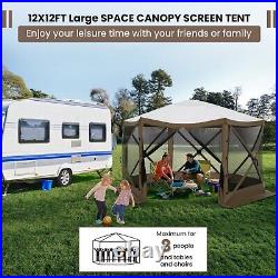 12x12ft Portable Screen House Room Pop up Gazebo Outdoor Camping Tent with 6 Sides