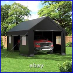 12x20/13x25/20x20FT Carport Canopy Heavy Duty with Side Doors Outdoor Car Shelter