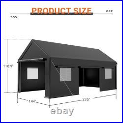 12x20/13x25/20x20FT Carport Canopy Heavy Duty with Side Doors Outdoor Car Shelter