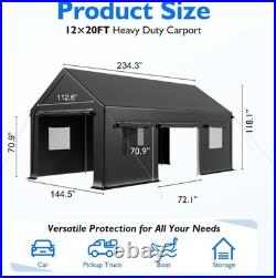12x20/13x25/20x20FT Carport Canopy Heavy Duty with Side Doors Outdoor Car Shelter