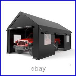12x20/13x25/20x20FT Carport Canopy Heavy Duty with Side Doors Outdoor Car Shelter