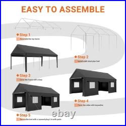 12x20/13x25/20x20FT Carport Canopy Heavy Duty with Side Doors Outdoor Car Shelter