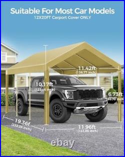 12x20 FT Heavy Duty Carport Replacement Canopy Cover, Durable Beige 12x20FT