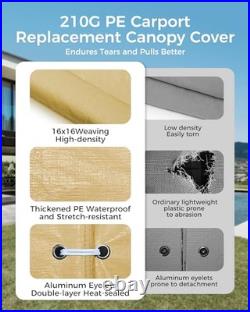 12x20 FT Heavy Duty Carport Replacement Canopy Cover, Durable Beige 12x20FT