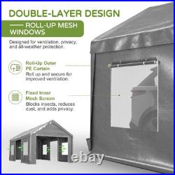 12x20Heavy Duty Carport Outdoor Garage Tent With Removable Sidewalls&Mesh Windows