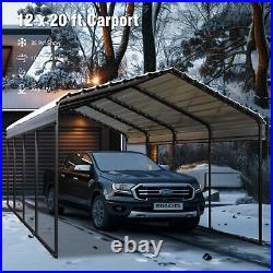 12x20ft Carport with Galvanized Steel Roof Sturdy Metal Carport for Cars, Boats