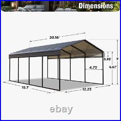 12x20ft Carport with Galvanized Steel Roof Sturdy Metal Carport for Cars, Boats