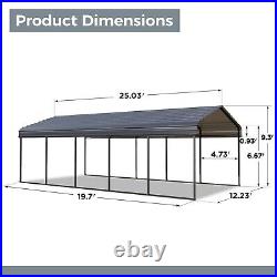 12x25ft Carport with Sidewalls Steel Outdoor Carport Garage Shelter Grey