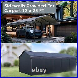 12x25ft Carport with Sidewalls Steel Outdoor Carport Garage Shelter Grey