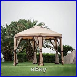 12x8 Outdoor Patio Iron Hexagon Gazebo Canopy pool Tent with 6 Mesh Side Walls