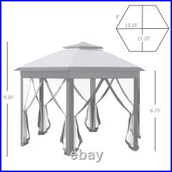 13.3' Hexagon Soft top 2-Tier Canopy Gazebo Shade with Steel Supporting Frame