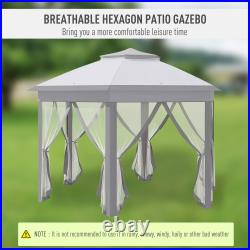 13.3' Hexagon Soft top 2-Tier Canopy Gazebo Shade with Steel Supporting Frame