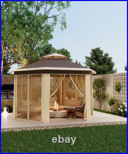 13 X 13 Ft Pop Up Gazebo with Mesh Netting Hexagonal Canopy Shelter Outdoor Tent