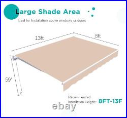 13 X 8 FT Patio Awning Manual Retractable Sun Shade Canopy Outdoor Deck Shelter