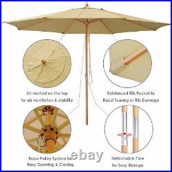13' XL German Beech Wood Umbrella Patio Outdoor Garden Cafe Beach Yard Beige
