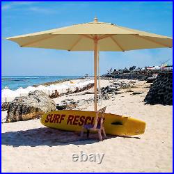 13' XL German Beech Wood Umbrella Patio Outdoor Garden Cafe Beach Yard Beige
