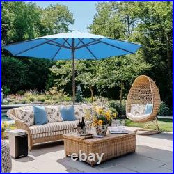 13' XL German Beech Wood Umbrella Patio Outdoor Garden Cafe Beach Yard Blue