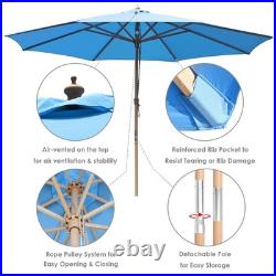 13' XL German Beech Wood Umbrella Patio Outdoor Garden Cafe Beach Yard Blue