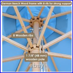 13' XL German Beech Wood Umbrella Patio Outdoor Garden Cafe Beach Yard Blue