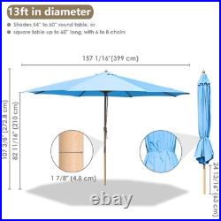 13' XL German Beech Wood Umbrella Patio Outdoor Garden Cafe Beach Yard Blue