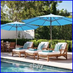 13' XL German Beech Wood Umbrella Patio Outdoor Garden Cafe Beach Yard Blue